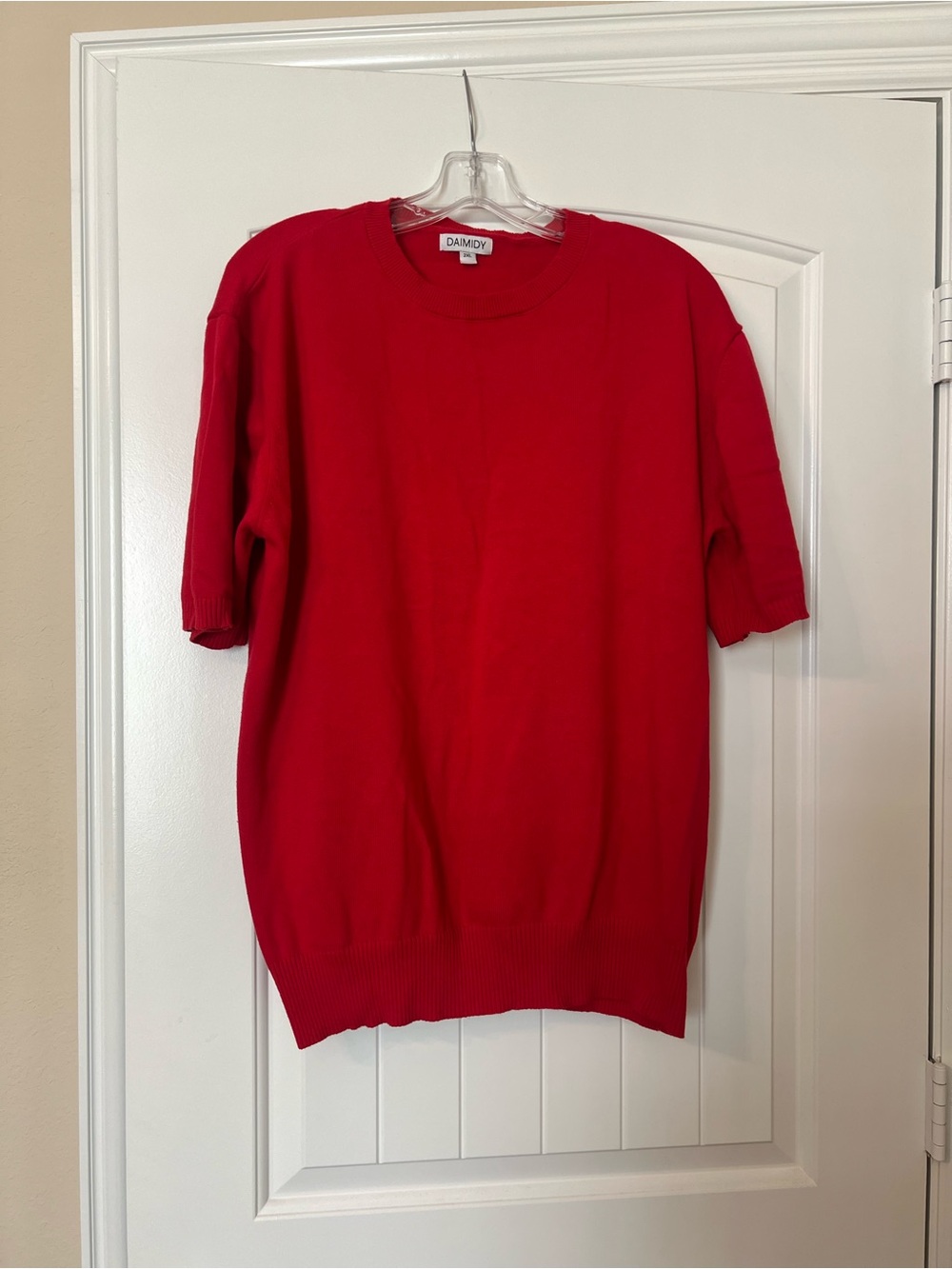 Daimidy Red Short-Sleeve Crewneck Sweater for Women